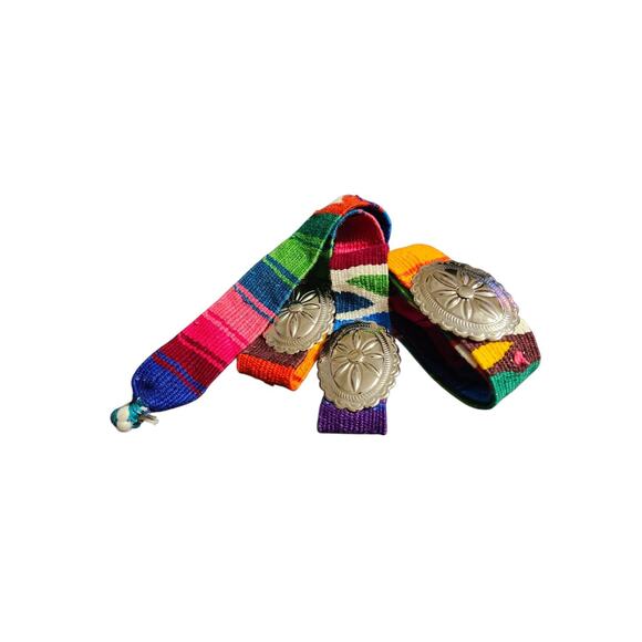 Vintage Silver Concho Belt Mexican Serape Woven Southwestern Boho Festival - Picture 4 of 6